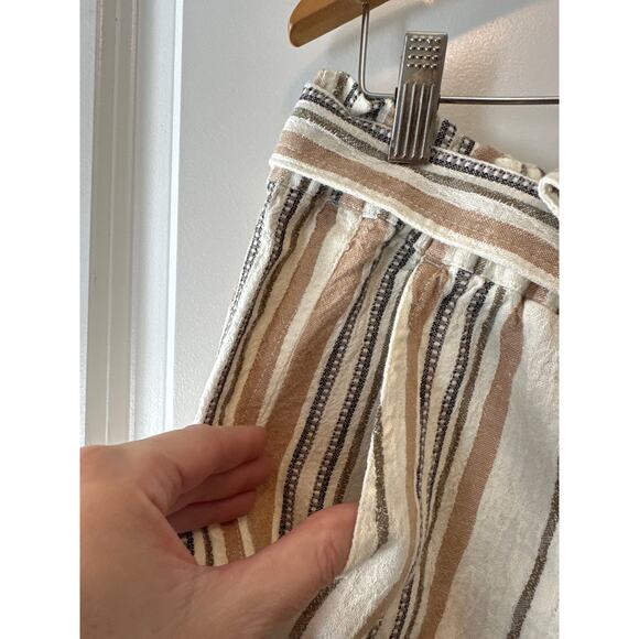 Lucky Brand NWT Linen Blend Paperbag Shorts Tan Striped High Waist Size Large - Picture 6 of 9
